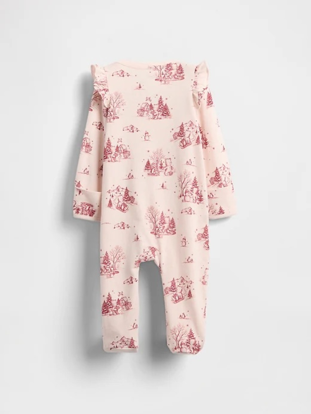Pink Scenic Print Baby One-Piece with Ruffle Shoulders